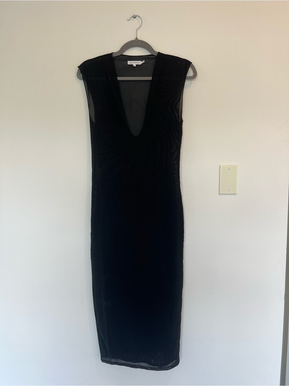Good American ‘90s Extreme Sheer Plunge Dress in Black